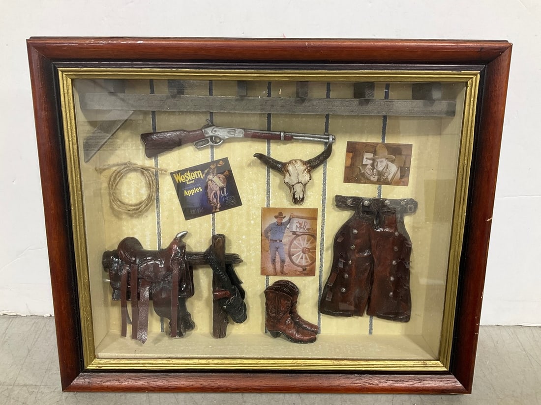 Vintage Cowboy Western Themed Shadow Box Display Featuring Miniature Items (2.5inx11.5inx13.5in) (1 of 1)