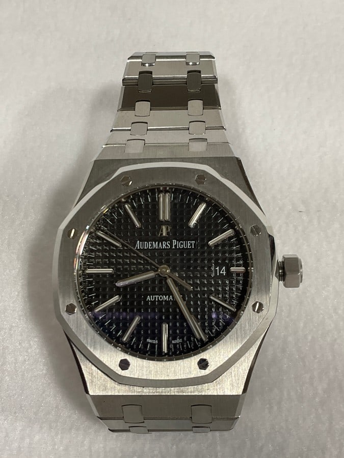 Preowned Audemars Piguet Royal Oak Stainless steel black watch READ DESCRIPTION: Preowned Audemars Piguet Royal Oak Stainless steel black dial ref.15510ST.OO.1320ST.07 (No Box, No Papers, Not Authenticate, Likely a Super Rep, Complete your Own Due Diligence, Sold As is Where is)