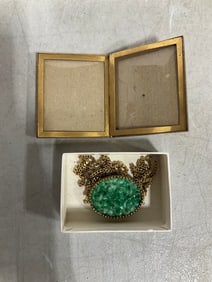 Resin pendant necklace and vintage brass foldable double picture frame(2.5in.x2.75in.)