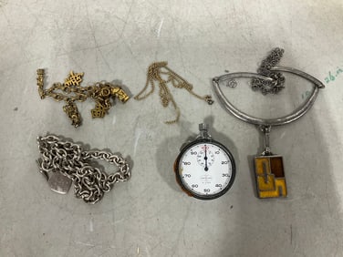 Vintage Meylan stopwatch and costume jewelry