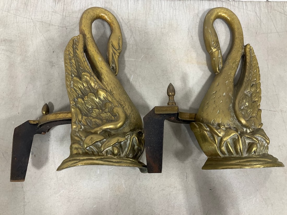 Vintage swan andirons(14in.long): Vintage swan andirons(14in.long)