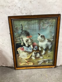 Framed 1983 Mischievous Kittens art print by Carl Reichert(18.5in.x23in.)