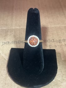 925 Sterling silver ring with red semi precious stone and diamond chips(size 7.5)