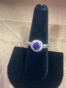 925 Sterling silver ring with Amethyst stone and diamond chips(size 7.5)