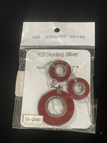 New 925 Sterling silver earrings and necklace with chain set