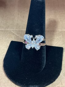 New 925 Sterling Silver Gorgeous Butterfly ring with diamond chips(size 9)