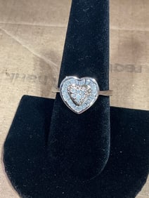 925 Sterling silver heart ring with diamond chips(size 9)