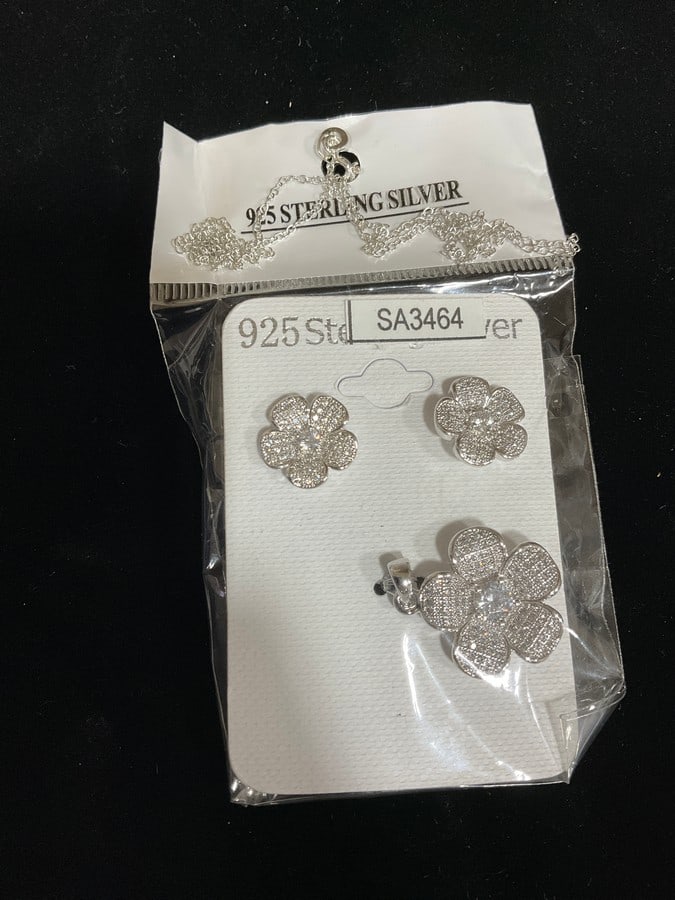 New 925 Sterling silver earrings/pendant set with chain: New 925 Sterling silver earrings/pendant set with chain