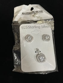 New 925 Sterling silver earrings/pendant set with chain