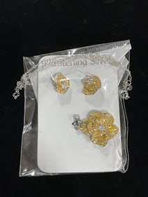 New 925 Sterling silver earrings/pendant set with chain