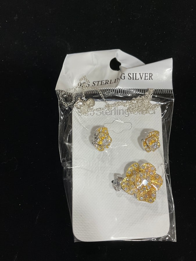 New 925 Sterling silver earrings/pendant set with chain: New 925 Sterling silver earrings/pendant set with chain