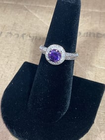 925 Sterling silver ring with Amethyst stone and diamond chips(size 7)
