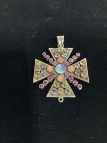 925 Sterling silver pendant with semi precious stones signed by artist NB