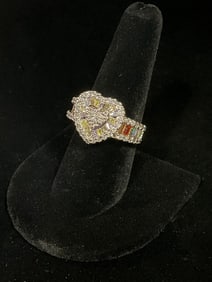 Sterling silver heart shaped ring with stones(size 9)