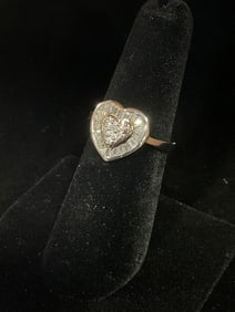 Sterling silver heart shaped ring with stones(size 7)