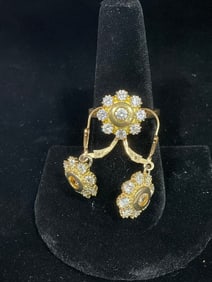 Silver with diamonds ring(7.5) with matching earrings