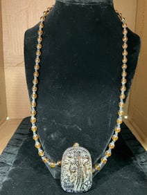 Oriental hand carved glass necklace