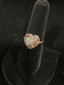 Sterling silver heart shaped ring with stones(size 8)