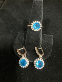 Sterling silver ring(size 8) with stones and earrings