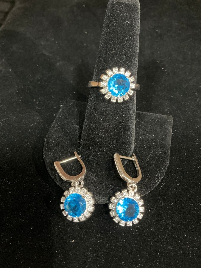 Sterling silver ring(size 8) with stones and earrings (1 of 1)