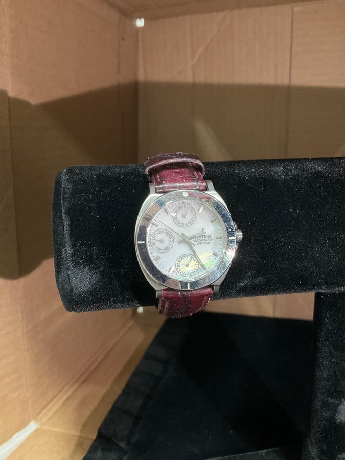 Festina multi function watch with red leather strap: Festina multi function watch with red leather strap