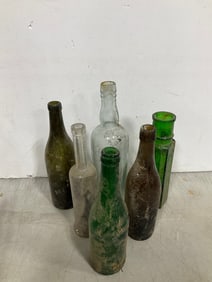 Vintage glass bottles(medicinal and more-11.5in.tallest)