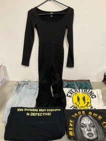 Graphic tees, onepiece womens bodysuit(XXS), and Cotton On jeans(4)