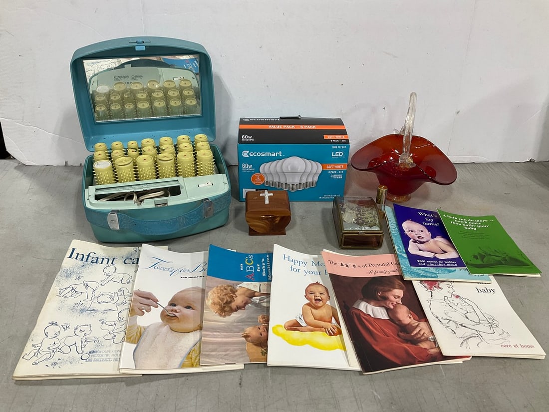 Hair Rollers, Trinket Boxes, 60W Bulbs, Murano Style Glass Bowl (8in tall) , and more (1 of 1)