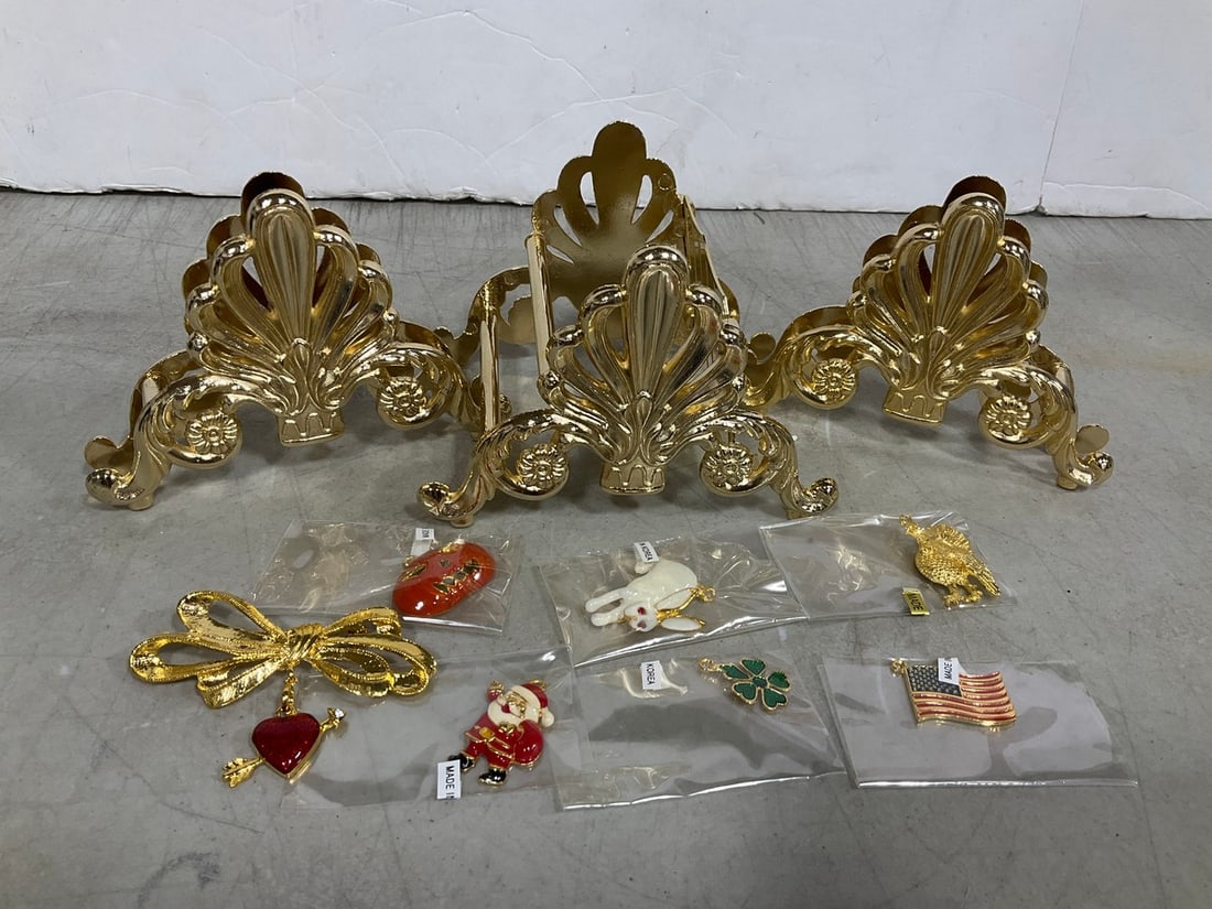 Gold Plated Napkin Holders and Pin/Pendants (1 of 1)