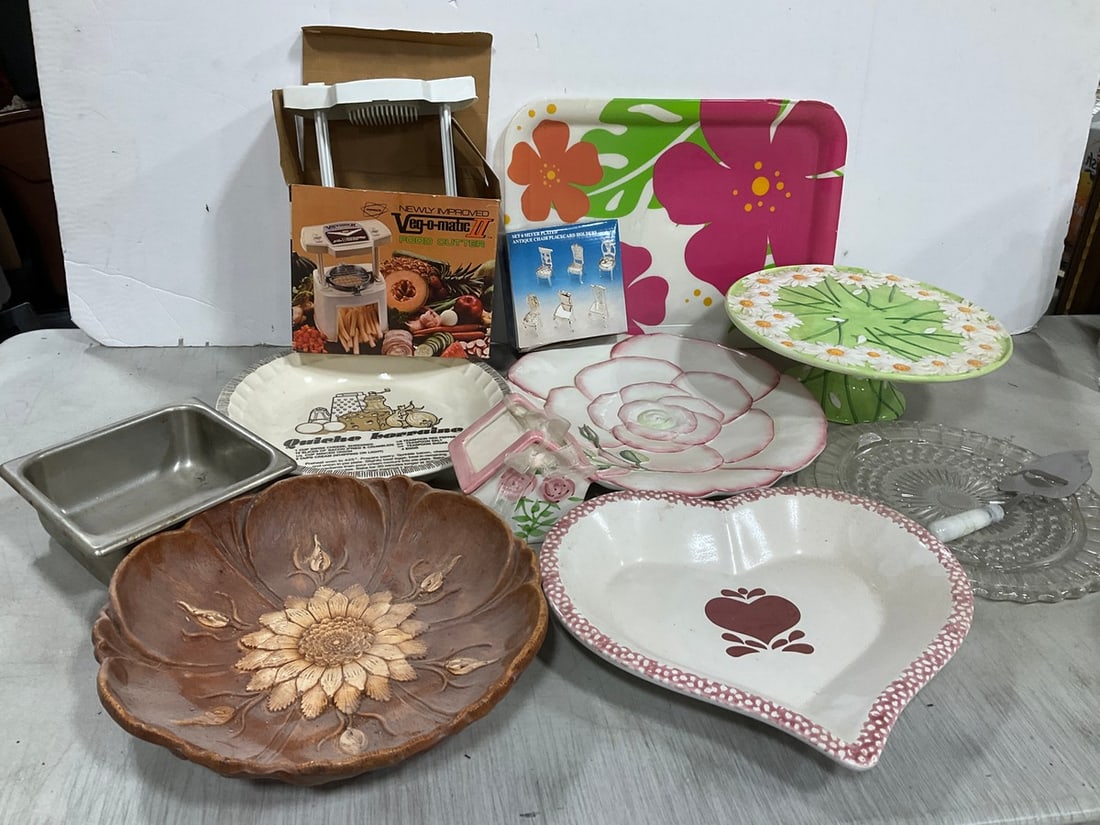 Various Ceramic Plates, Serving Trays, Veg-o-Matic Food Cutter, and more (Tallest - 4in) (1 of 1)