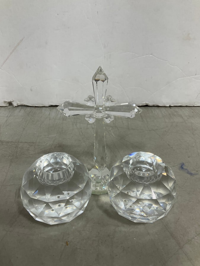 Swavorski Candle Holders and Cross (Tallest - 5in) (1 of 1)