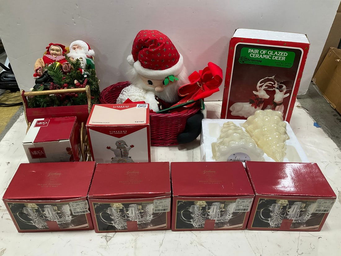 Gorham Glass Christmas Mugs, Glazed Ceramic Deer Statue, and other Christmas Decor (1 of 1)