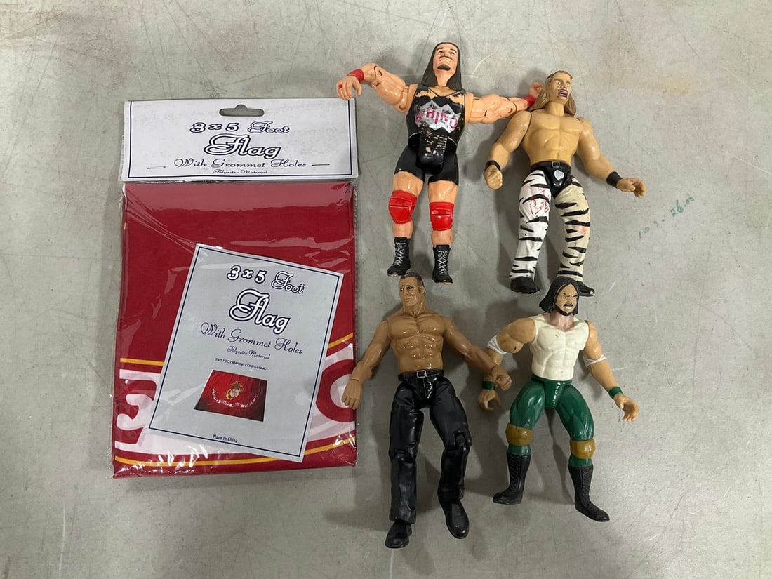Vintage wrestling figures and 3x5 foot marine corps USMC flag(new in package) (1 of 1)
