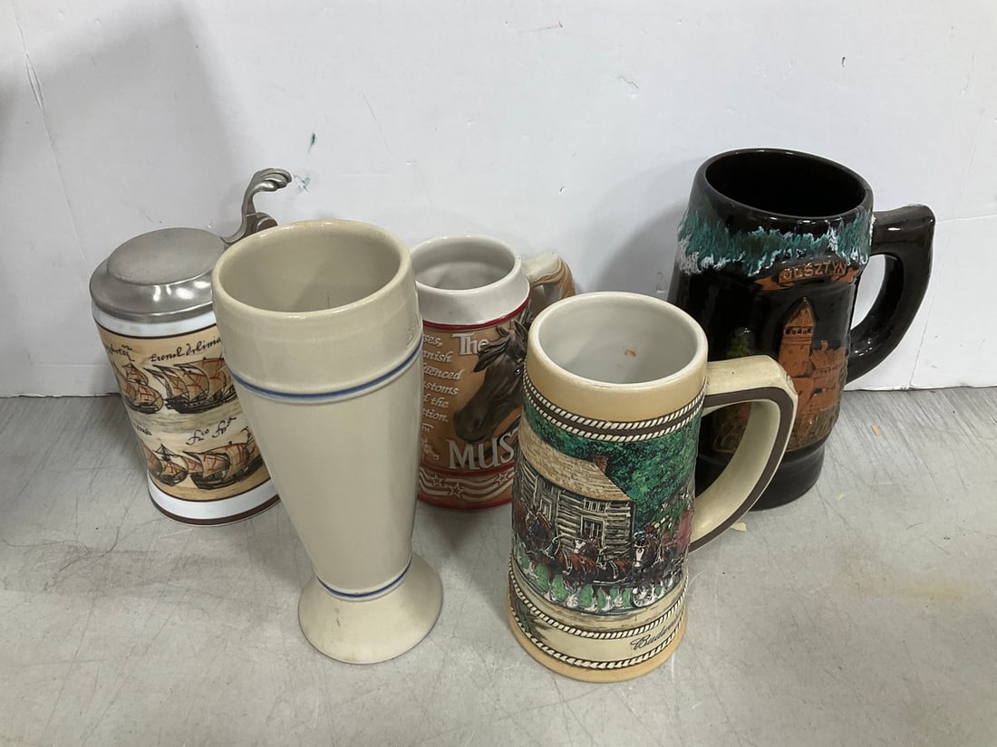 Decorative steins/mugs(9in.tallest): Decorative steins/mugs(9in.tallest)