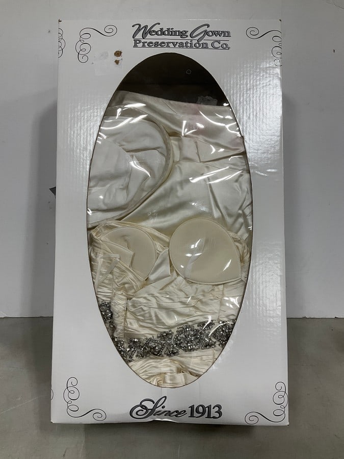 Wedding gown in preservation box: Wedding gown in preservation box
