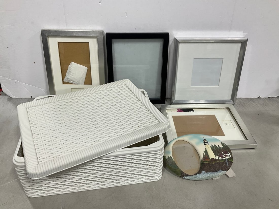 Various picture frames and organizer bin (1 of 1)