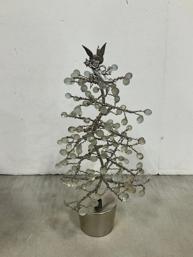 Pewter crystal table top tree of metal/glass beads with angel pin(14.5in.tall) (1 of 1)