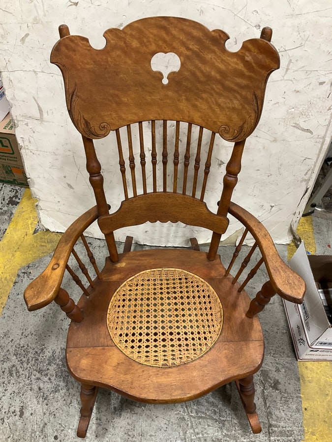 Hand carved oak wicker seat rocking chair (1 of 1)