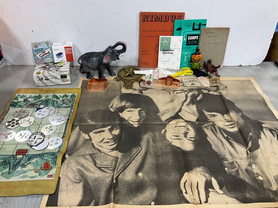 Vintage ephemera, cookie cutters, elephant statue(6.5in.tall), and more: Vintage ephemera, cookie cutters, elephant statue(6.5in.tall), and more