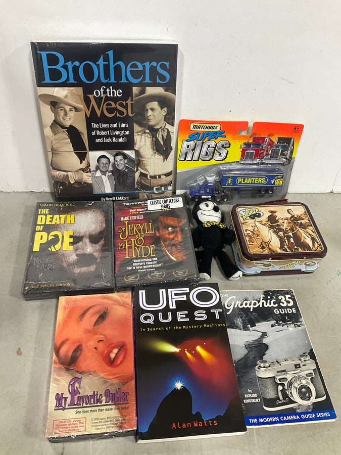 Vintage VHS tapes, The Lone Ranger mini tin lunchbox, Planters mathcbox collectible(new in package),: Vintage VHS tapes, The Lone Ranger mini tin lunchbox, Planters mathcbox collectible(new in package), and more