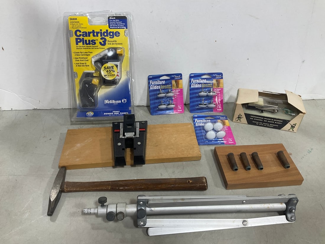 Vintage tripod, furniture glides(new in package), cartridge plus 3 reuable ink jet system(new in (1 of 1)