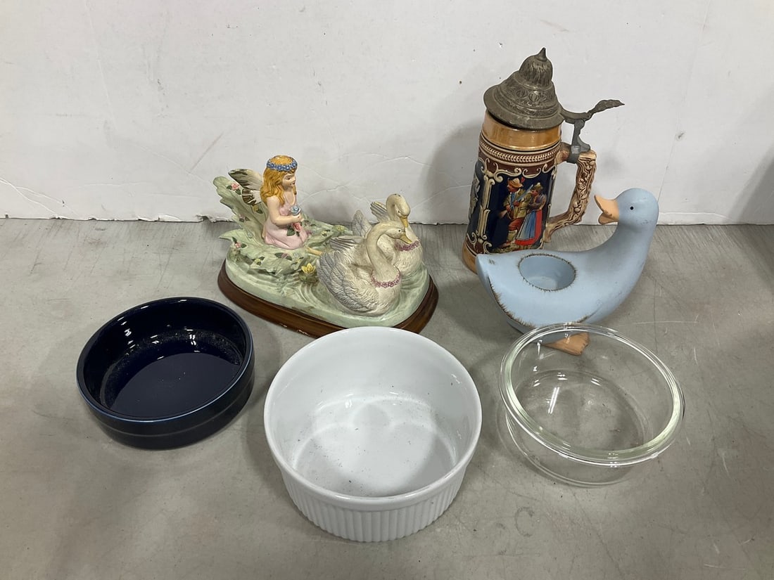 Handmade german stein, duck candleholder, and more(tallest 10.5in.): Handmade german stein, duck candleholder, and more(tallest 10.5in.)