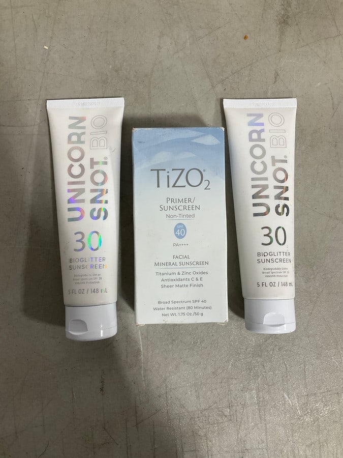 Unicorn snot bioglitter sunscreen(5fl.oz.-2 total SPF 30) and Tizo 2 facial mineral: Unicorn snot bioglitter sunscreen(5fl.oz.-2 total SPF 30) and Tizo 2 facial mineral sunscreen(1.75oz.-SPF 40)