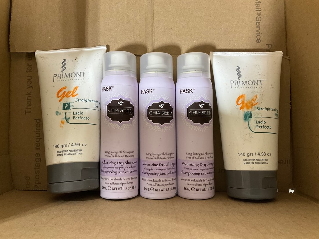 Hask chia seed dry shampoo(1.7fl.oz.-3 total) and Primont traightening gel(4.93 oz.-2 total): Hask chia seed dry shampoo(1.7fl.oz.-3 total) and Primont traightening gel(4.93 oz.-2 total)