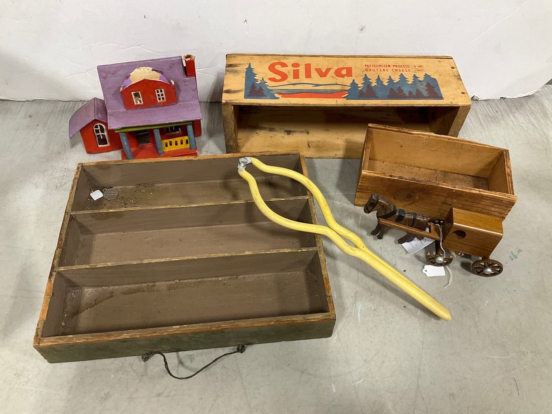 Vintage children's toys, wooden Silva cheese box, and more: Vintage children's toys, wooden Silva cheese box, and more