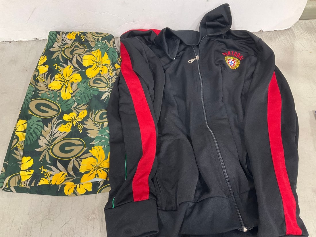 Portugal sweater(size N/A) and Green Bay Packers shorts(size N/A): Portugal sweater(size N/A) and Green Bay Packers shorts(size N/A)