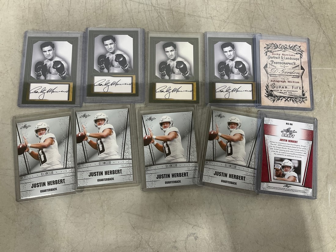 Justin Herbert collectible cards and Rocky Marciano collectible cards: Justin Herbert collectible cards and Rocky Marciano collectible cards