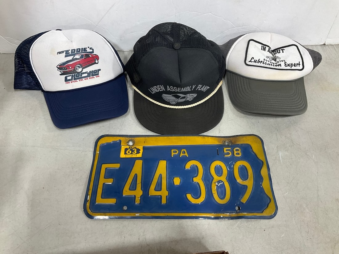 Automotive trucker hats and linden license plate: Automotive trucker hats and linden license plate