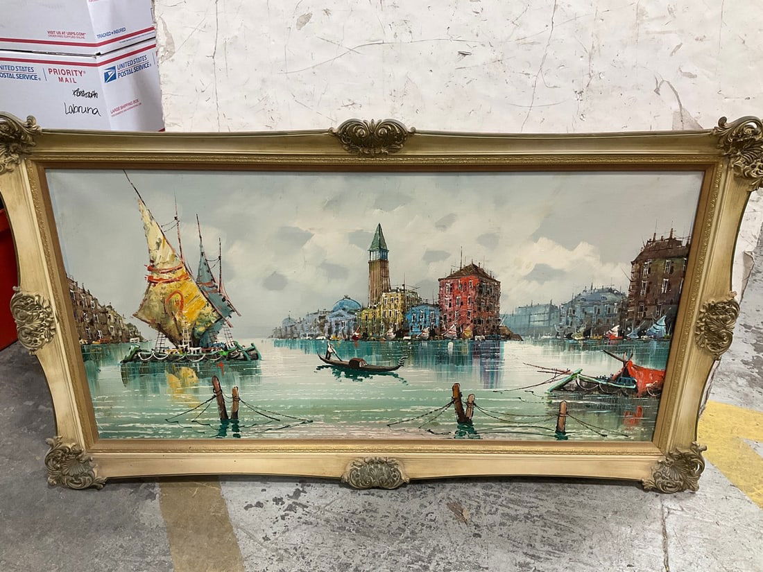 Vintage framed oil on canvas painting(31.5in.x55in.) (1 of 1)