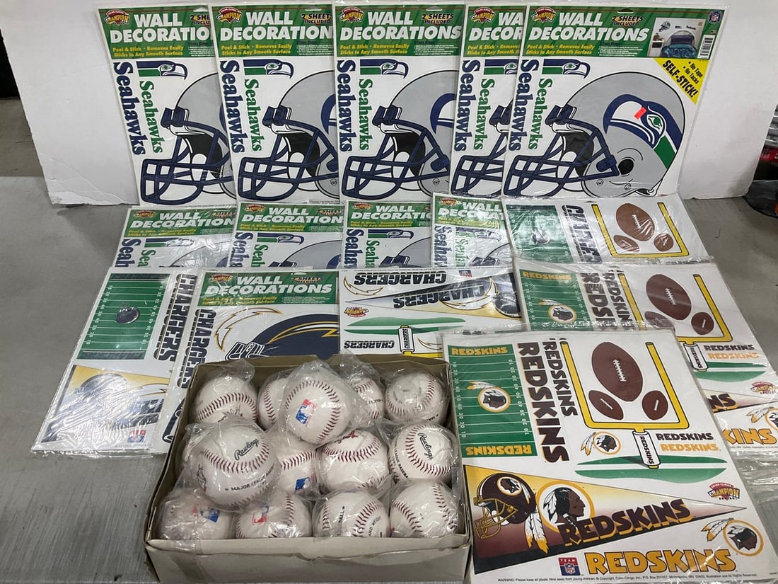 Football wall decorations(new in package) and baseballs (1 of 1)